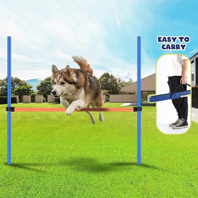 PAWISE Dog Agility Training Equipment, Pet Training Hurdles & Weave Poles Set with Adjustable Jump Bar, Outdoor Dogg Obstacle Course for Backyard Exercise, Portable Dog Agility Kit with Carry Bag