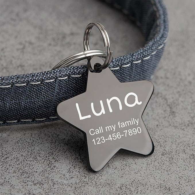 Anavia Personalized Pet ID Tags, Stainless Steel Glossy Laser Engraved Dog Cat Collar Name Tags, Multiple Colors Shapes Sizes (Star, Regular)