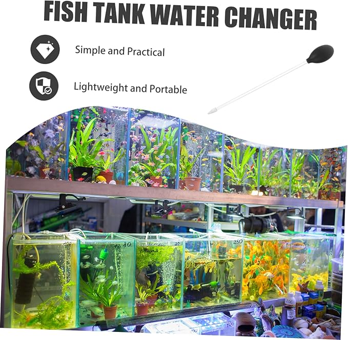 2pcs Fish Tank Water Changer Aquarium Cleaning Tool with Manual Pipette Long Coral Tools Feeder for Home (35cm Tube Clear)