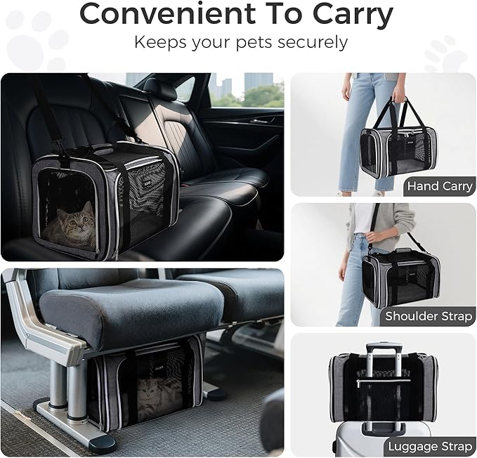 BAGLHER Pet Travel Carrier, Cat Carriers Dog Carrier for Small Medium Cats Dogs Puppies, Airline Approved Small Dog Carrier Soft Sided, Collapsible Puppy Carrier. Grey