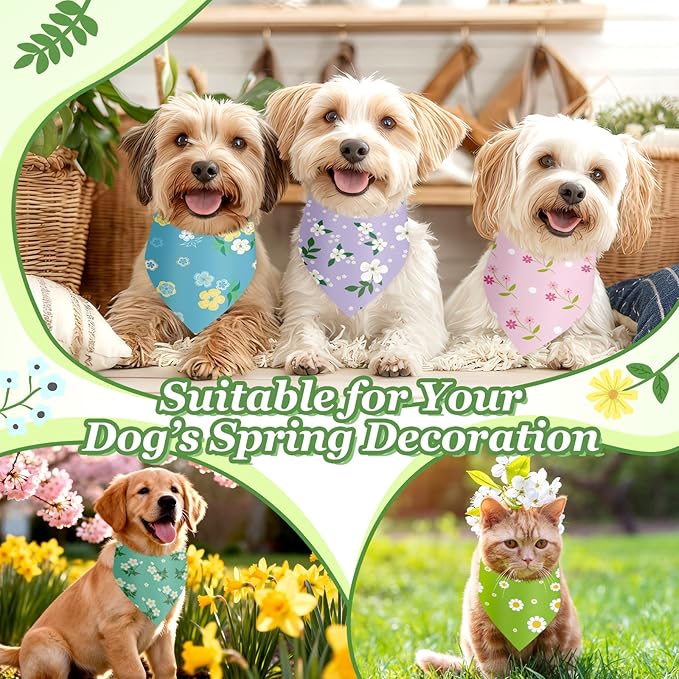 Abbylike 50 Pieces Spring Dog Bandanas Bulk Flower Daisy Sunflower Dog Bandanas for Pets Triangle Kerchief Scarf Bibs for Spring Pets Dogs Party Costume Accessories, 25 Styles (25.6 x 17.7 x 17.7)