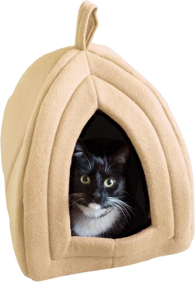 Cat House Indoor Cat Bed with Removable Foam Cushion, Plush Cat Tent Bed for Small Pets, Comfortable Cozy Hideaway for Cats, Kittens, Rabbits, Guinea Pigs, Ferrets, Hedgehogs, by PETMAKER