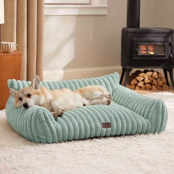 Bedsure ComfyFleece™ Cute Dog Couch for Medium Dogs - As Seen on TV on Good Day New York, Dog Couch Bed with Removable, Washable Cover, Supportive Pet Sofa, for Medium Large Dogs, 36inch, Garden Green