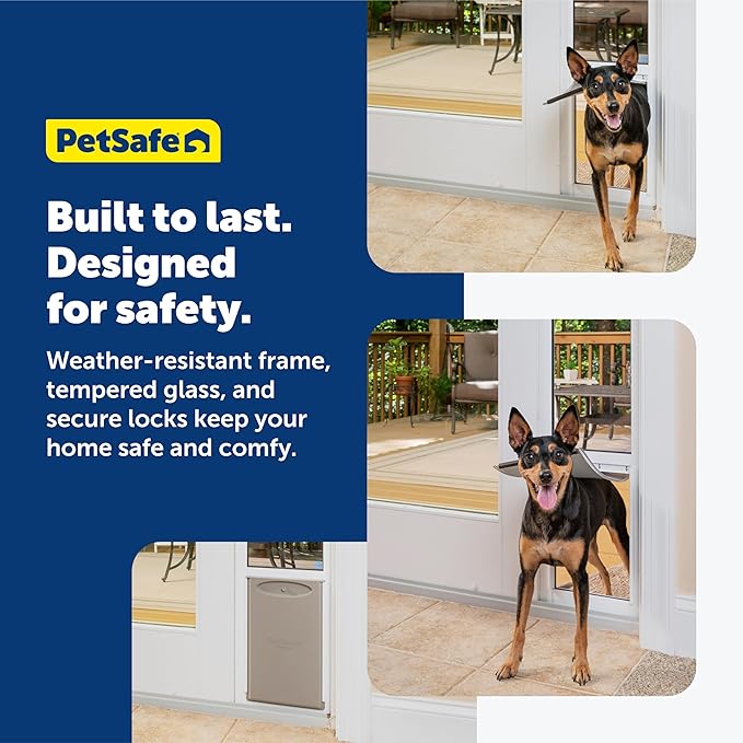 PetSafe Sliding Glass Pet Door - No-Cut DIY Install Doggy Door for Renters - Aluminum Frame - Adjustable Height 91 7/16" to 96" - Ideal for Medium Dogs Up to 40 lb - White