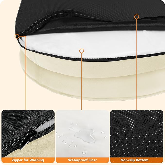 Dwanton Orthopedic Dog Bed for Medium Dogs with Gel Memory Foam, Waterproof Dog Sofa, Washable Pet Bed with Four Sided Bolster Cushion, Removable Cover & Non-Slip Bottom, 35", Beige