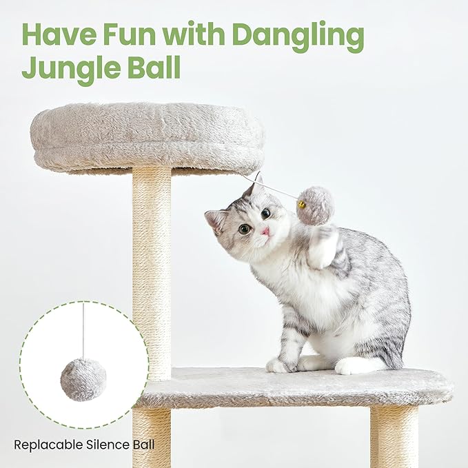Small Cat Tree Tower with Lots of Scratching Posts - 42 Inch Medium Compact Cats Scratch House with Hammock Perch for Multi Level 2 Kitty - Indoor Corner Cat Bed Condo Climbing Gym Towers Furniture