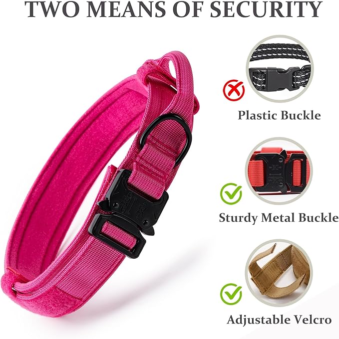 Tactical Dog Collar, Adjustable Military Training Nylon Dog Collar with Control Handle and Heavy Quick-Release Metal Buckle for Small Medium Large Dogs,Pink S