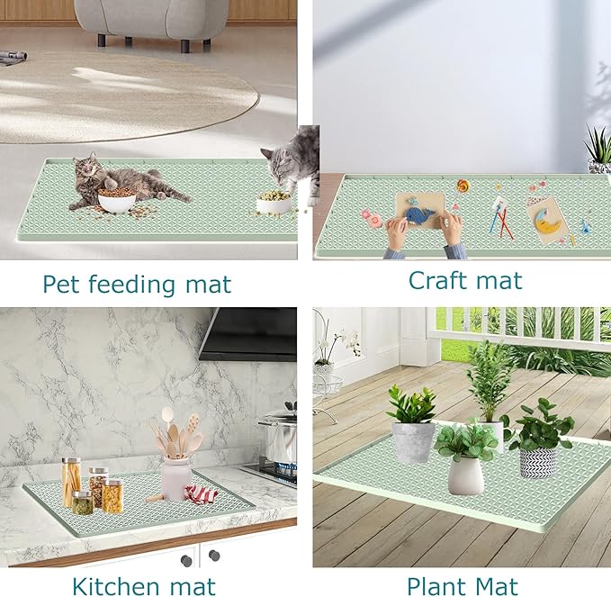 Cat Litter Mat for Litter Box, Silicone Large Cat Litter Trapping Mat - 51.2x25.6 in, Waterproof & Non-Slip, Durable & Easy Clean, Green