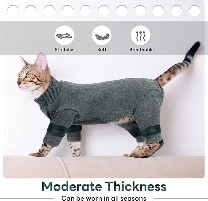 PUMYPOREITY Comfy Cat Pajamas, Versatile Cat Shirt for All-Day Wear, Soft Stretchy Sweater with Back Snap for Easy Wear, Breathable Recovery Suit for Surgery Recovery, L, Grey