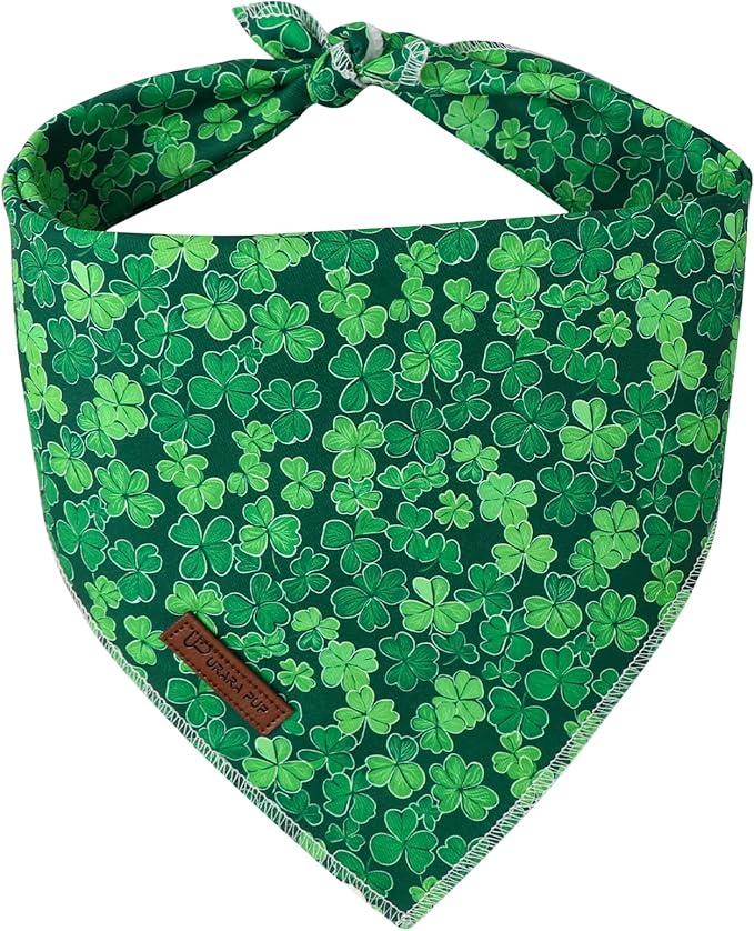 St. Patrick's Dog Bandana, UP URARA PUP Shamrock Triangle Bid Scarf for Medium Large Dogs, Cotton Kerchief for Girl Boy Puppies, Cute Spring Green Bandana,L