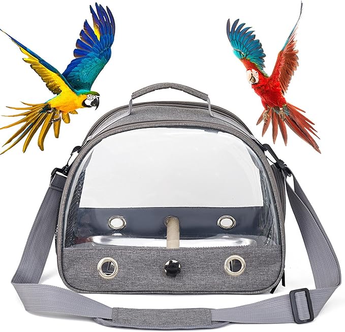 Bird Travel Carrier with Standing Perch, Lightweight Breathable Parrot Cage, Small Pet Carrier Bag with Shoulder Strap, Portable Bird Travel Cage with Stainless Steel