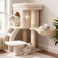 Heybly Cat Tree Tower, Cat condo for Indoor Kittens, Cat House with Wide Plush Top Perch, Ladder, Basket, Sisal-Covered Scratching Posts, Cozy Activity Center for pet, Beige HCT009SM