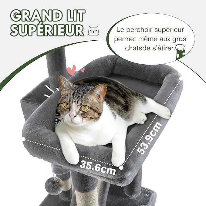 MUTICOR 66 Inches Multi-Level Large Cat Tree Tower for Indoor Big Feline/Cozy Plush Perches/Condo/Sisal Scratching Posts/Hammock and Baskets/Activity Center Play House/Wide Base/Grey