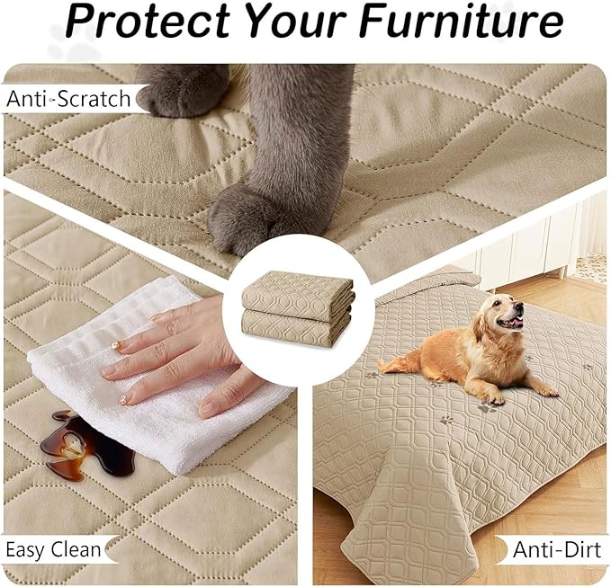 hyha Waterproof Dog Bed Blanket, Soft Pet Blankets, Waterproof Couch Cover for Dogs, Reversible Sofa Covers Washable for Furniture (40x80 Inch, Taupe/Beige)