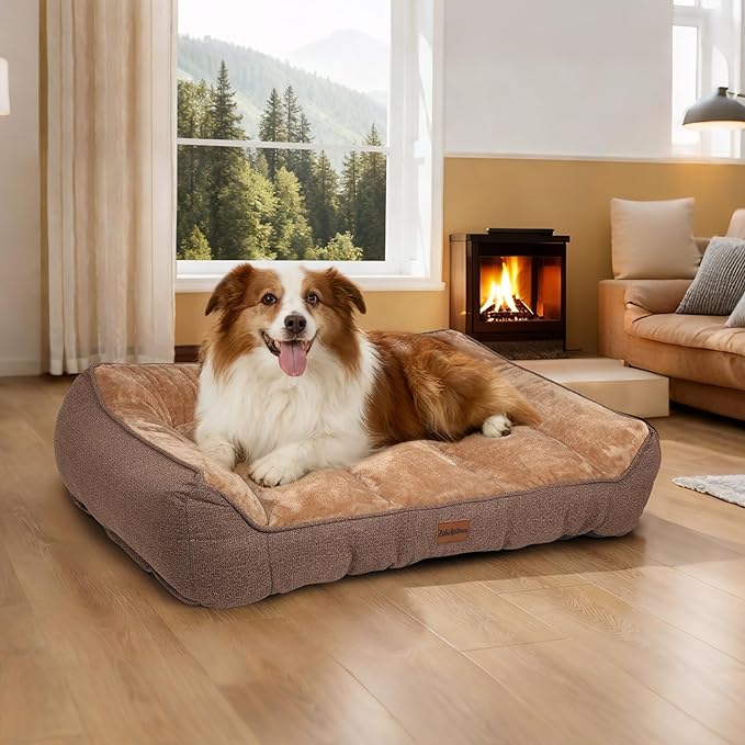 Orthopedic Dog Bed for Large Dogs - Extra Thick Supportive Dog Couch Bed, Pet Beds Sofa with Waterproof Washable Cover & Non-Slip Bottom, Brown, 38x28 Inch