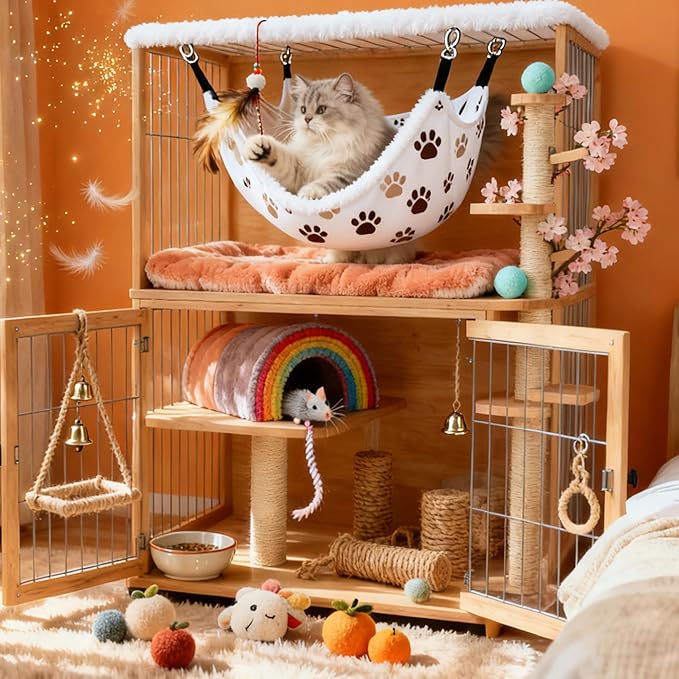 Cat Hammock for Cage, Soft Warm Hanging Bed for Kitten, Guinea Pig, Ferret, Rat, Chinchilla and Other Small Pets, Cozy Bunkbed 13.39"x13.39"