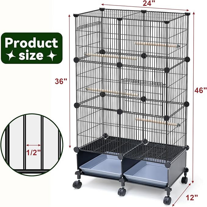 Upgraded Encrypted 46-Inch Bird Cage, with Wooden Perches, Metal Parakeet Cage with Slide-Out Tray, Water Bottle&Feeder, Bird Cages for Parrot,Parakeets,Cockatiel,Lovebird,Small Mid-Sized Birds