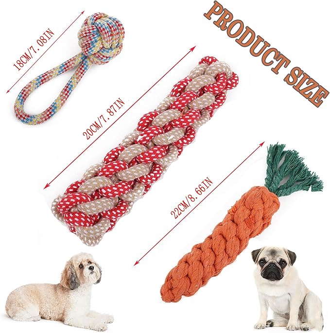 3PCS Natural Cotton Rope Toys for Small Dogs and Puppies, Dog Dental Care Chew Toys for Teething, Anxiety Relief, Helps Clean Teeth & Prevent Furniture Destruction(Corn cob Set)