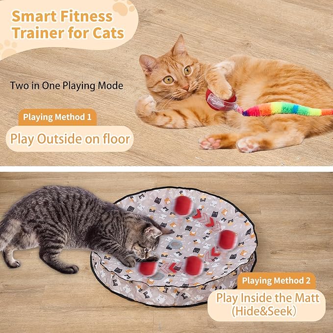 Interactive Cat Toys for Indoor Cats – Moving Ball Cat Play Mat, Interactive Toys for Cats with Rolling Motion for Exercise, Mental Stimulation & Boredom Relief, Rolling Ball in 28" Playing Mat