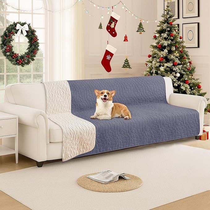Waterproof Dog Bed Cover Pet Blanket, Soft Couch Cover for Dogs Washable, Non-Slip Dog Blanket Protect Furniture Couch Sofa Car for Puppy Large Dogs Cat (82x102 Inch, Grey Blue)