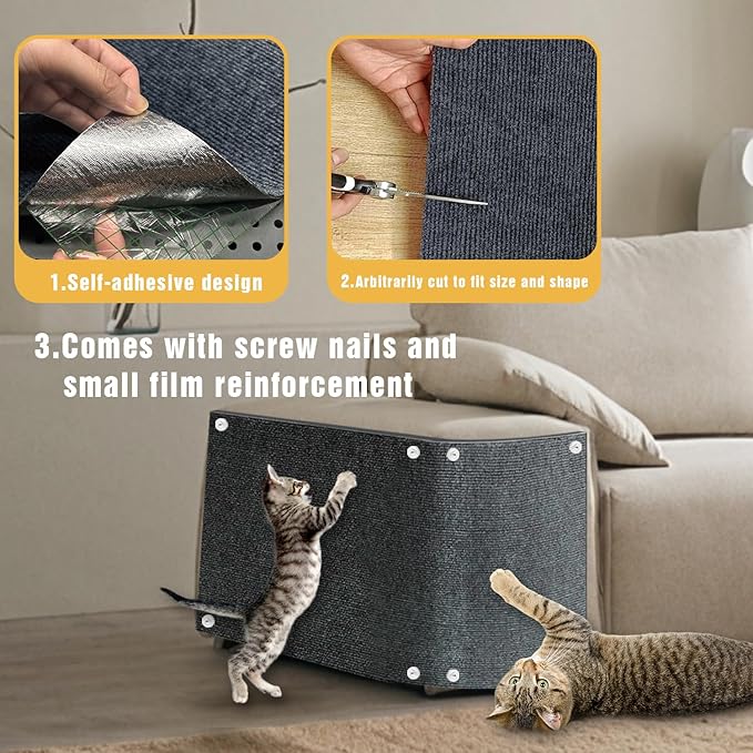 Cat Scratch Mat, 3PCS 39.4"x11.9" DIY Trimmable Self-Adhesive Cats Scratching Mat, Couch Protector from Cats Claw, Cat Scratch Furniture Protector Or Couch Protector (Dark Gray)