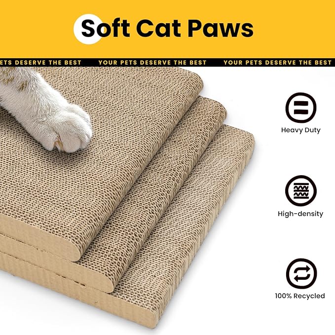 Cat Scratcher Lounge, 23 Inch L-Shaped Cat Scratch Pad, Vertical & Horizontal Scratching 1.2" Thick Cardboard with Fun DIY Stickers, Durable, Eco-Friendly