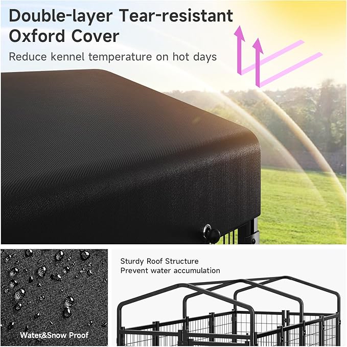 2PCS Dog Kennel Outdoor, Large Outside Dog Kennel with Roof & Swivel Feeders/Removable Doggy Door Allow Connecting Your Dog House, Heavy Duty Dog Run Pen for Medium/Large Dogs (8'Lx4'Wx6'H)