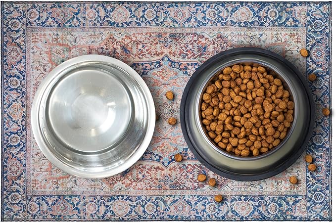 LOVEWAG Waterproof 2-Pack Pet Feeding Mats - 16" x 24" Premium Cat & Dog Food Mat - Non-Slip, Machine Washable Food Mat Protects Floors & Contains Water Bowl Spills - Place Mats (Rustic Terracotta)