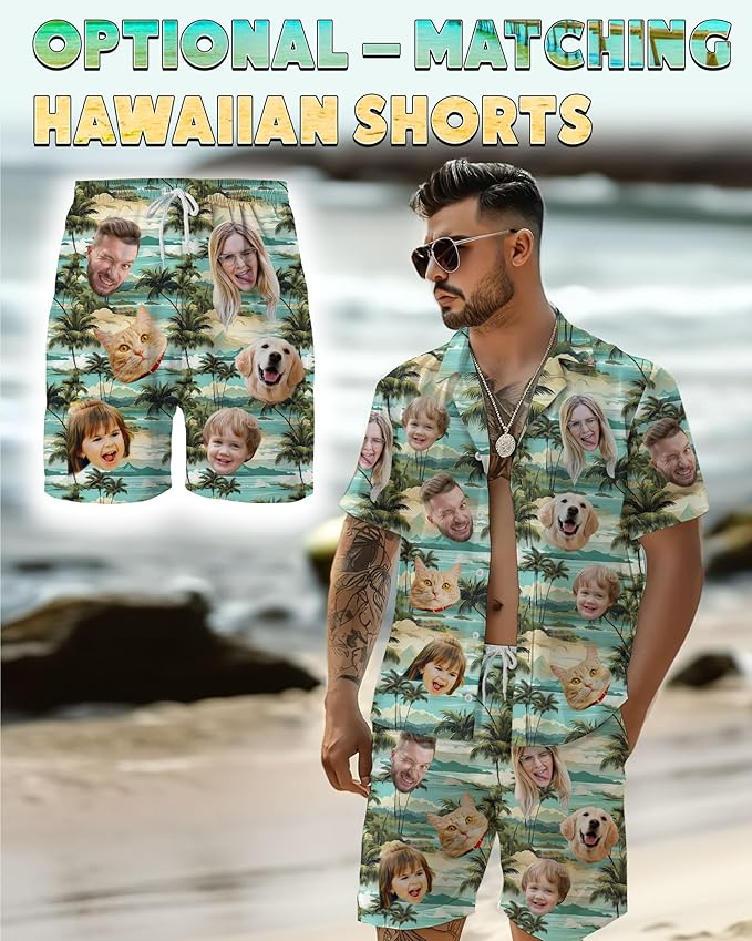 Custom Hawaiian Shirt with Face Photo Picture for Men Women Kids Youth Adult, Tropical Personalized Hawaiian Shirts Gift