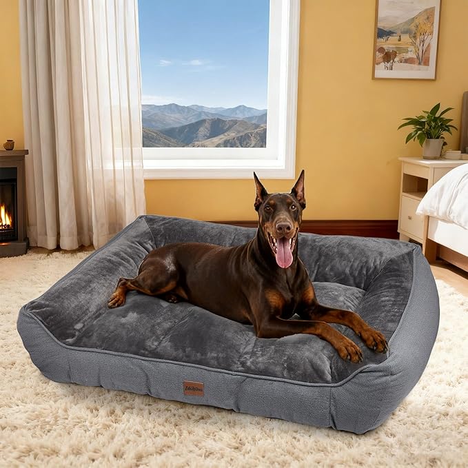 Orthopedic Dog Bed for Extra Large Dogs - Extra Thick Supportive Dog Couch Bed, Pet Beds Sofa with Waterproof Washable Cover & Non-Slip Bottom, Grey, 48x35 Inch