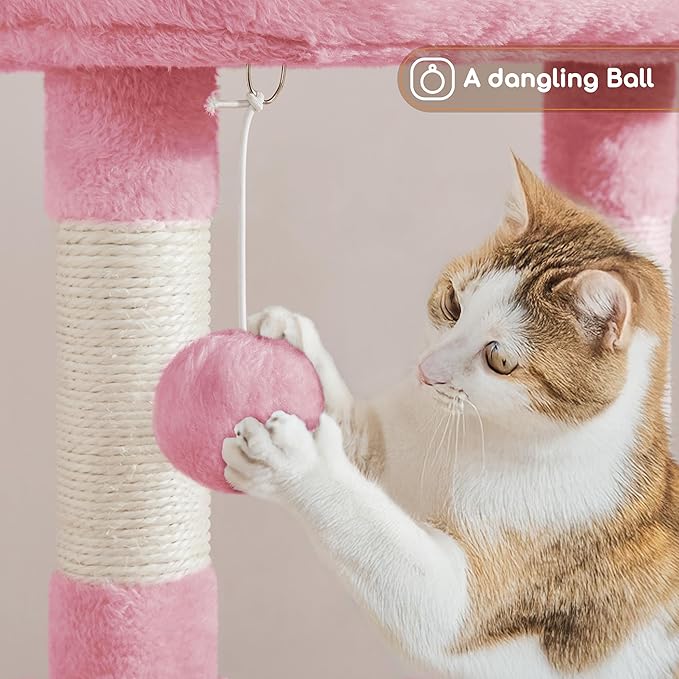 Yaheetech Cat Tree, 42in Play Tower for Indoor Cats, Kitten House with Large Perch & Scratching Posts & Cozy Condo & Scratching Ramp, Cat Furniture Activity Center, Pink