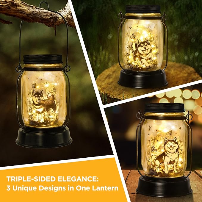 Shiba Inu Gifts for Women/Men Shiba Inu Solar Lanterns Mom Birthday Shibe Dog Lovers Lantern Pet loss Animal Doge Memorial Lights Solar Garden Decoration for Yard, Patio,Backyard,Porch Torches