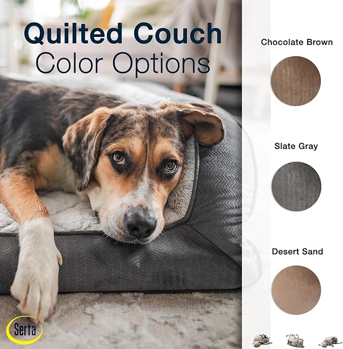 Serta Orthopedic Quilted Couch Dog Bed for Pets – Chocolate Brown (Large)