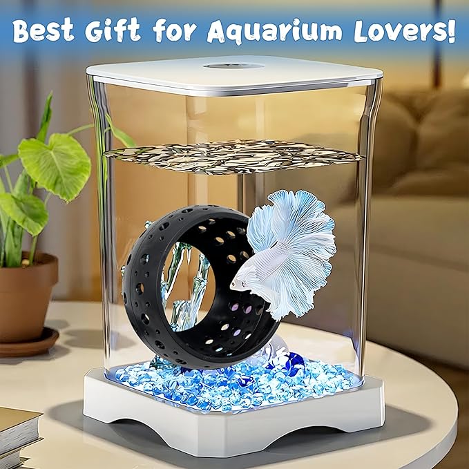 Fhiny Betta Tunnel, 2 PCS Aquarium Fish Hideout with Suction Cup Tank Tunnel Shrimp Cave Aquarium Ornament Fish Tank Accessories for Shrimp Betta Guppy Hiding Resting (Black)