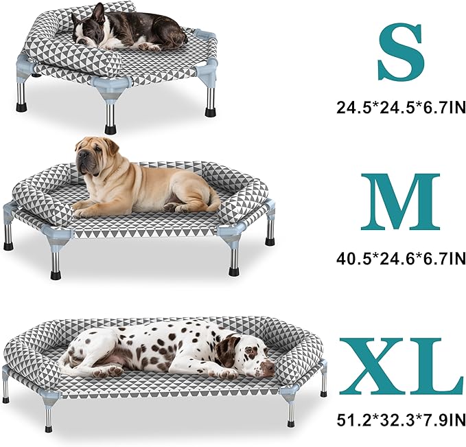 Orthopedic Dog Bed for Medium Dogs - Removable Bolsters & Cleanable Cover,Elevated Outdoor Dog Bed,Easy to Assemble,Up to 100lbs,Medium