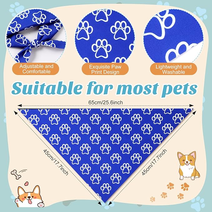 50 Pcs Blue Paw Print Dog Bandanas Bulk Animal Footprint Bandanas for Dogs Triangle Kerchief Bib Scarf Set for Pet Winter Costume Photo Props Daily Accessories Pet Shops (25.6 x 17.7 x 17.7)