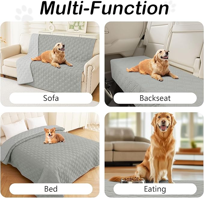 hyha Waterproof Dog Bed Blanket, Soft Pet Blankets, Waterproof Couch Cover for Dogs, Reversible Sofa Covers Washable for Furniture (82x82 Inch, Grey/Light Grey)