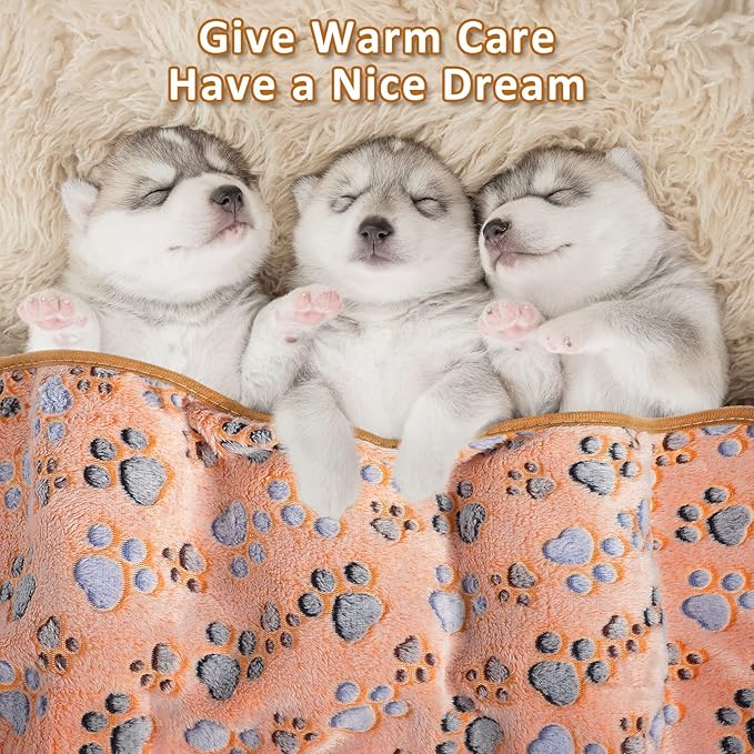 Tegeme 12 Pcs Pet Blankets Soft Fluffy Fleece Dog Cat Warm Paw Print Pattern Blankets Flannel Throw for Pets Dog Puppy Cat(23 x 16 Inch,Dark Gray, White, Camel)