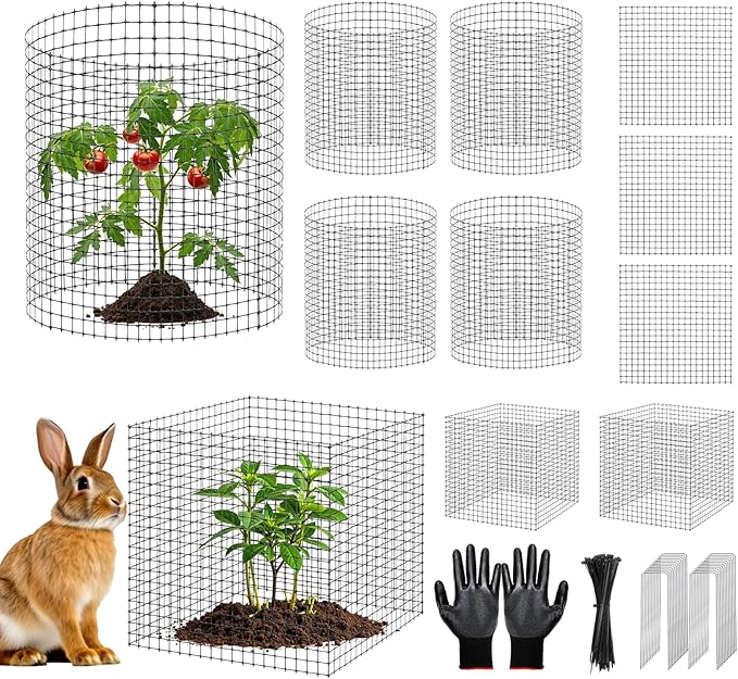 60Pcs Plant Protectors from Animals, 20Pack 12x12 Inch Garden Wire Mesh Protection, Outdoor Plant Cages to Keep Animals Out Out with Zip Ties & Stakes, Wire Mesh Cover for Plants, Vegetable & Flowers