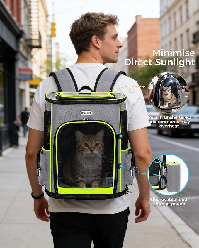 BAGLHER Expandable Cat Carrier Backpacks, Retractable Pet Carrier Backpack for Small Dogs & Cats with Breathable Mesh, Travel Bag Up to 18 Lbs for Hiking Camping Outdoor - Grey