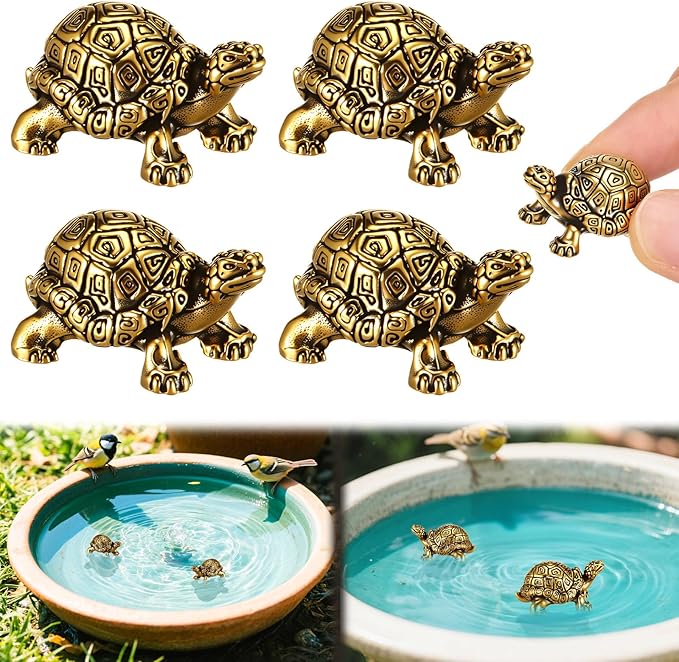 4 Pcs Mini Copper Bath Disk Ornaments Brass Bird Bath Purification Disks Birdbath Cleaner Single 0.6 oz Weight Universal Fit for Outdoor Birdbaths, Bowl(Turtle)
