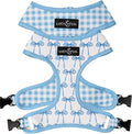 Lucy & Co. Cute Reversible Dog Harness Walking Halter - Best Designer Pet Harnesses for XS - XL Dogs - Padded Adjustable Vest for Easy Walking - Medium - White with Blue Bows