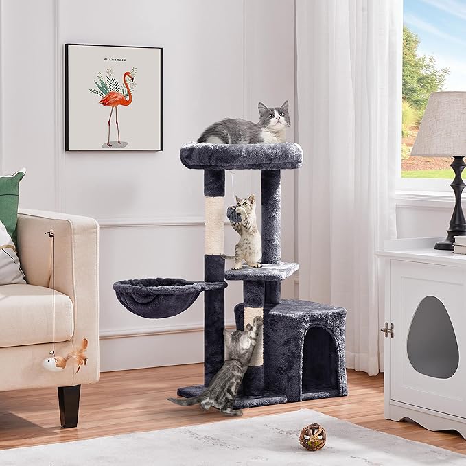 Topeakmart Cat Tree Cat Tower for Indoor Cats, 34.5in Cute Cat Tree Activity Center with Condo & Scratching Post, Multi-Level Cat Climbing Tower Play House w/Large Perch, Platform, Basket for Kitten