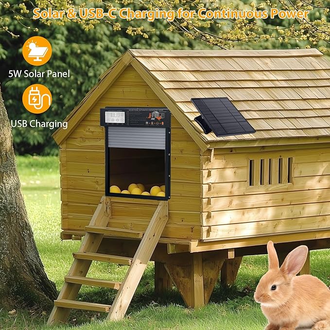 Automatic Pet Door Solar Powered with Timer, Light Sensor, Motion Sensor, LCD Display & Remote Control, Weatherproof Door for Dogs, Cats, Chicken & Rabbits