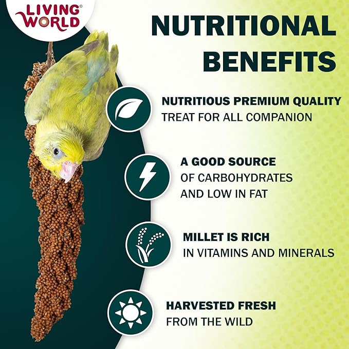 Living World – Millet Spray for Birds,7 Oz – Premium Treat for Budgies,Canaries,Finches,Cockatiels and Other Pet Birds,(Pack of 2)