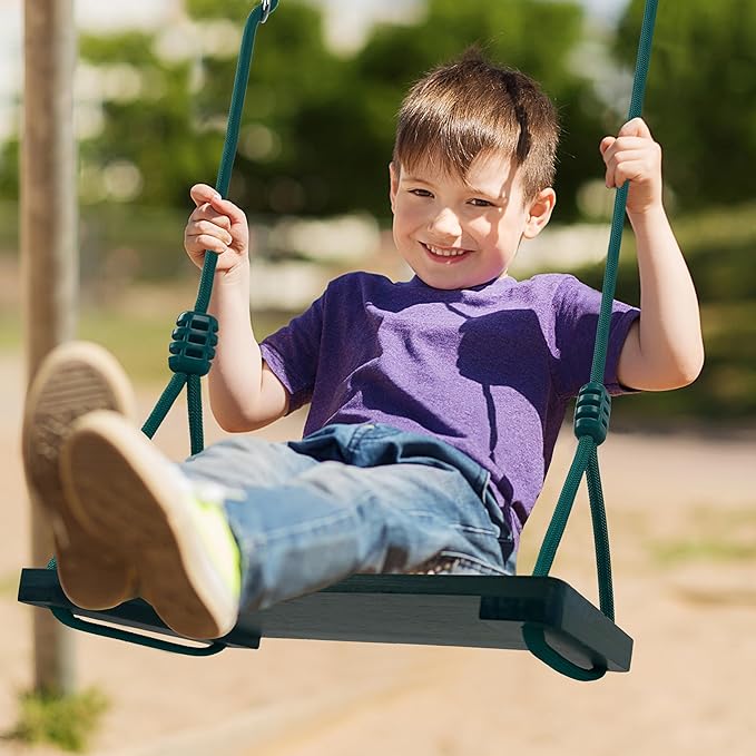 Wooden Swing Seat, Nostalgic Outdoor Wood Swing for Kids Adults, Tree Straps Set Accessories for Backyard Patio Garden Playground (Green)