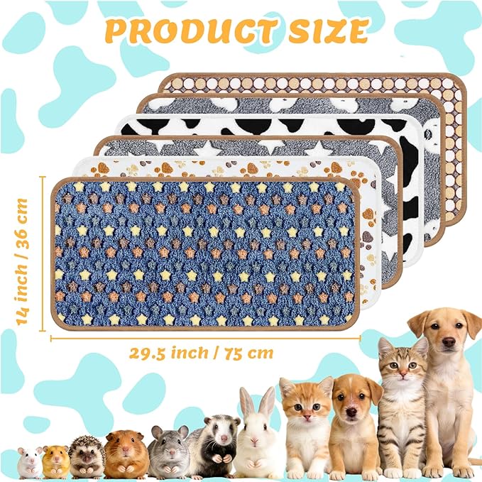 6 Pcs Guinea Pig Blankets Bedding Small Animal Cage Liners Sleep Mat Absorbent Reusable Pet Pee Bedding Pad Cover for Hamster Ferret Chinchilla Rabbit Hedgehog (14 x 28 Inch)