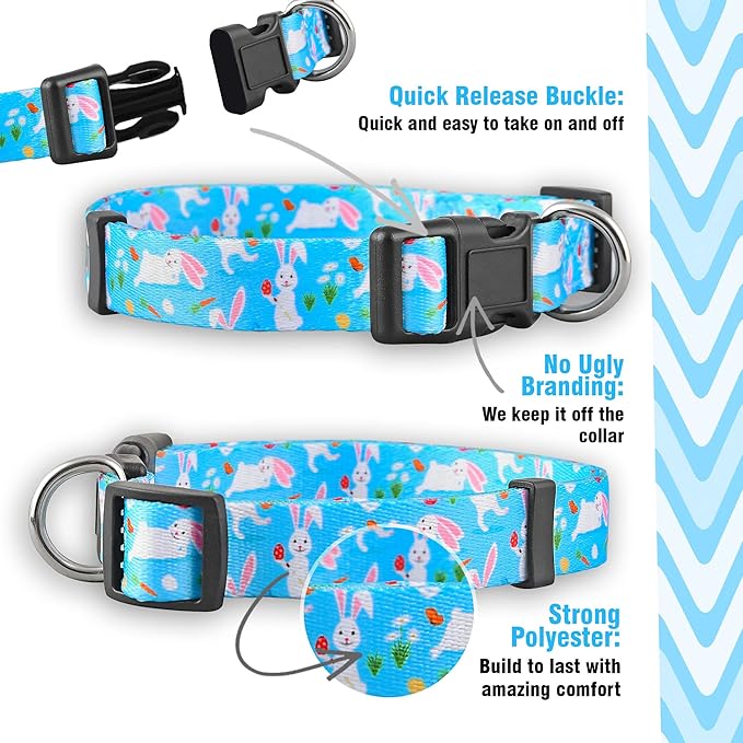 Native Pup Easter Dog Collar, Cute Spring Gift for Puppies, Pink Pastel, Eggs, Chicks, Bunny Adjustable for Small, Medium, Large Breeds (Bunny, Large)