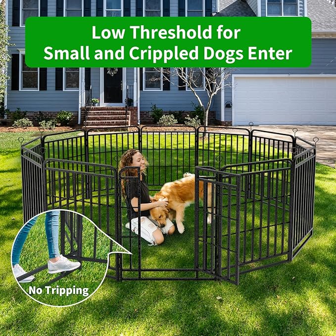 Heavy Duty Dog Playpen: 12 Steel Panels 40" Height, Square Steel Pipe with Reinforced Crossbars, 27FT 57 Sq.ft Portable Fence for Yard RV Camping, Snowy Black