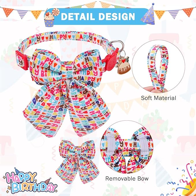 SCENEREAL Birthday Cat Collar with Bell & Stylish Bowtie, Breakaway Cat Collars Accessories for Boy Girl Small Cats, Holiday Kitten Gifts Costumes for Female Male Pets Puppy